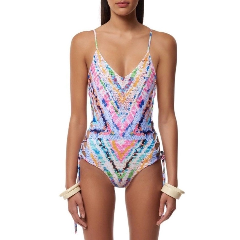 Mara Hoffman Rainbow Reversible Lace-Up One Piece Swimsuit